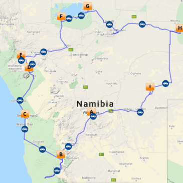 Reise Übersichtskarte - Namibia Safari Best-Of und Abenteuer der Tierwelt- Dusty Trails Safaris Namibia & Dusty Car Hire Namibia