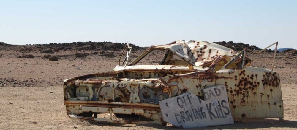 header image: offroad driving kills - car wreck - Dusty Trails Safaris Namibia & Dusty Car Hire Namibia