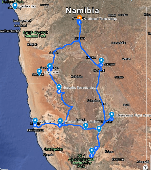 trip overview - safari honeymoon - southern Namibia
