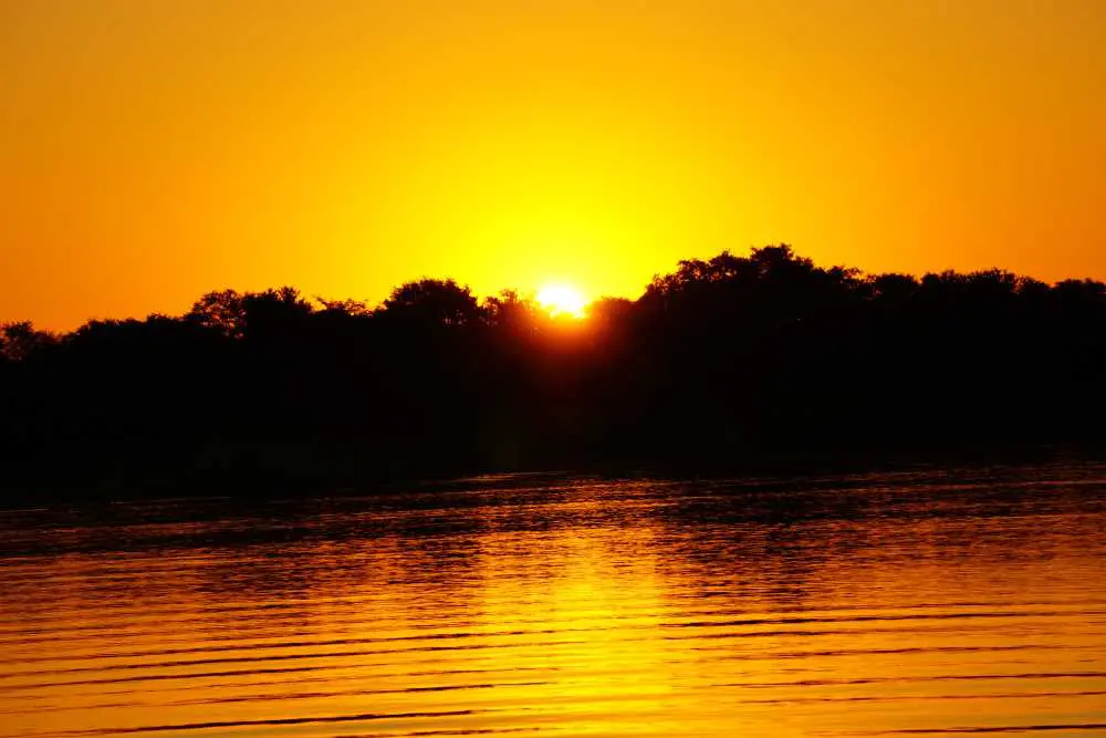 sunset at okavango river close to Mahangu Safari Lodge