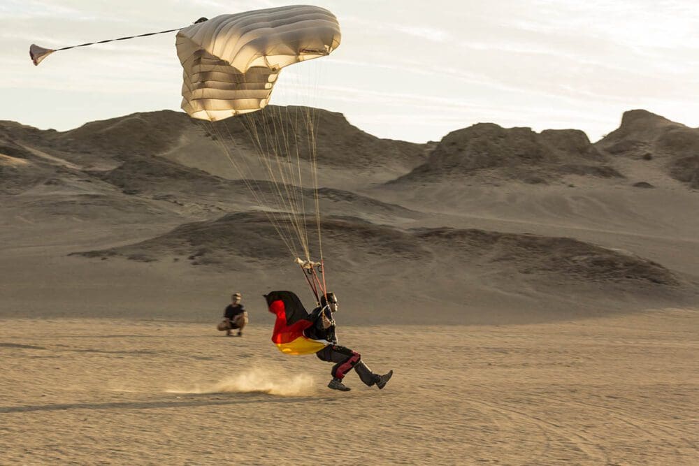 skydiver in Namibian desert